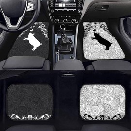 Howilath Black & White Flowers Pig Print Auto Floor Mat Car Front & Back Floor Carpet Non Slip Anti Dirty Foot Pad Rug Automotive Accessories