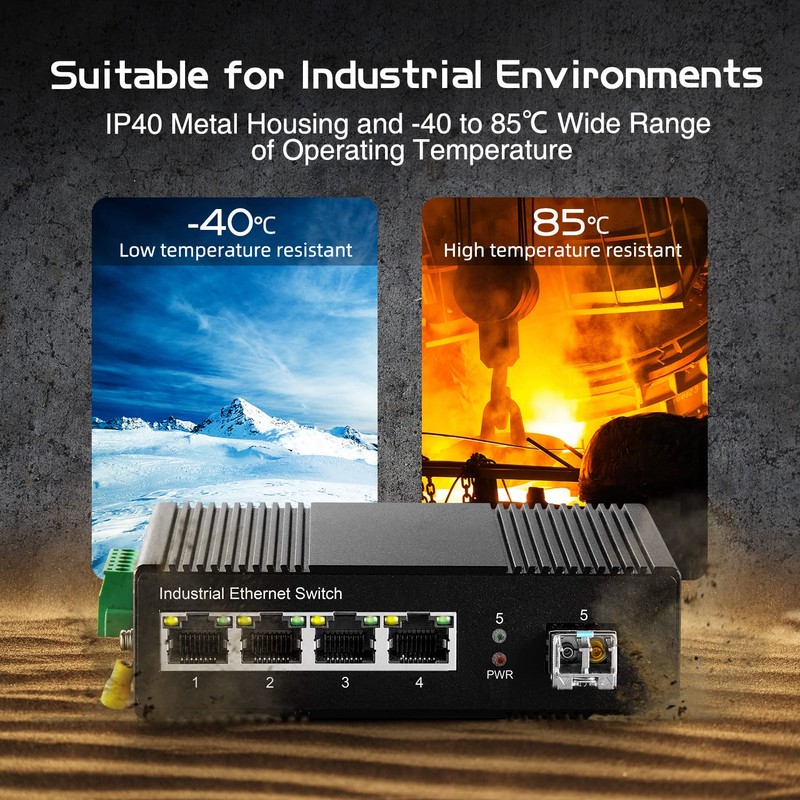 5 Port Gigabit PoE Industrial Switch, IEEE802.3af/at Ethernet, 1 SFP