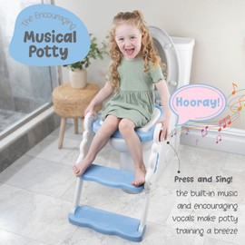 bebeleh Musical & Sound Toddler Potty Training Seat w/Step Stool Ladder - Collapsible & Adjustable Toilet, Pre Assembled Toddler Toilet Seat w/Music & Sounds - Splash Guard & Anti-Slip Steps - Blue