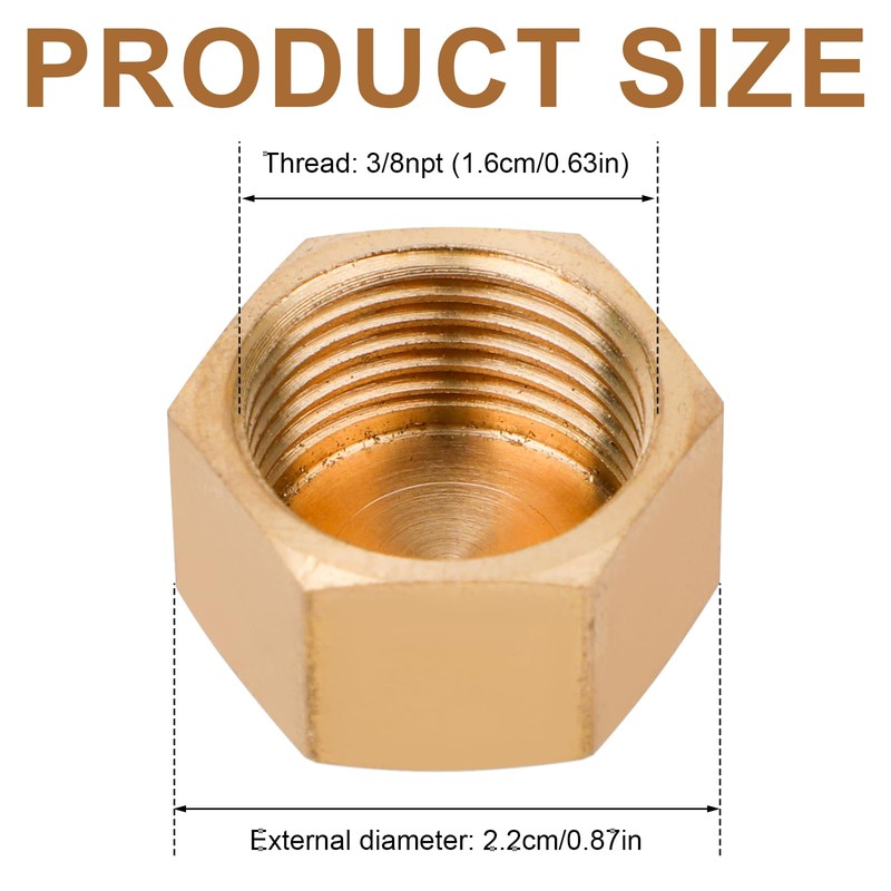 10pcs 3/8'' NPT Brass Pipe Cap, Brass Fittings with Rubber