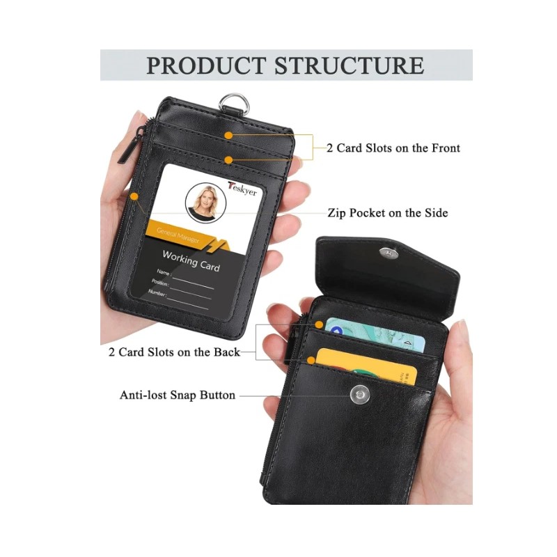 Teskyer Badge Holder with Side Zip Pocket Multiple Card Slots