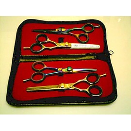 set of 4 Hair dressing scissors professional salon or home use, Excellent and sharp cutting edge s. 6", 5.5", 6.5", Japanese Stainless steel. zip leather case, 4PL1