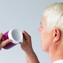 Ornamin Two Handled Mug with Internal Cone 140 ml Blackberry with Drinking Lid (Model 815 + 814) / feeding cup, drinking aid, ergonomic mug