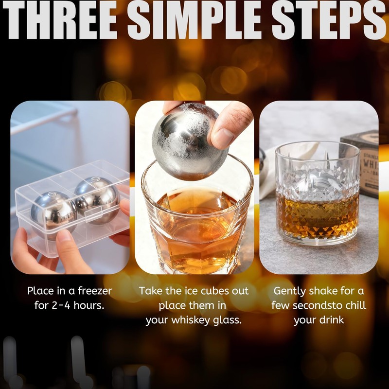 Reusable Stainless Steel Ice Cubes - 2 XL 55mm Cooling