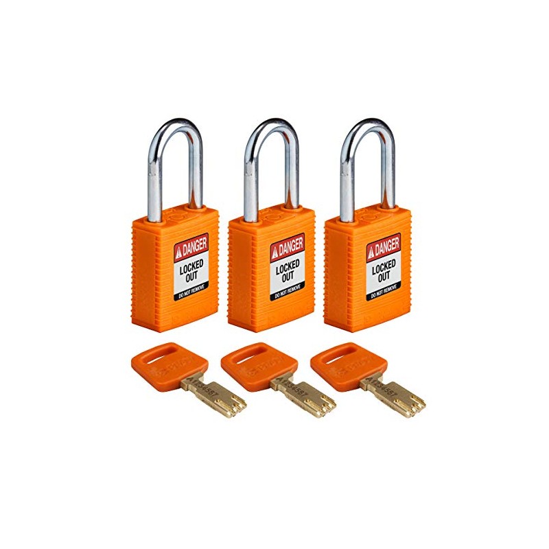 Brady (NYL-ORG-38ST-KA3PK) SafeKey Nylon Lockout Padlock with Steel Shackle 38.00
