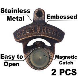 Jumiok Vintage Magnetic Wall Mounted Beer Bottle Opener Stainless Old Fashion Bottle Top Opener with Magnets Embedded (Aged Gold)