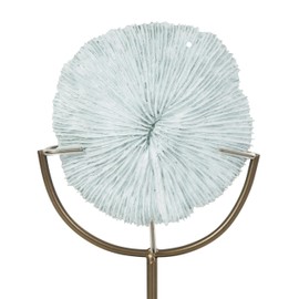 Deco 79 Polystone Coral Decorative Sculpture Textured Home Decor Statue with Bronze Stand, Accent Figurine 6" x 4" x 13", Light Blue