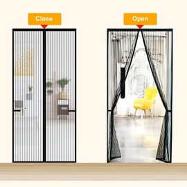FIOVIP Fly Screen Magnetic Door, 80 x 225 cm Curtain, Automatic Closing, Easy Installation No Drilling, Magnetic Mosquito Net for Entrance/Balcony, etc. (Polyester, Black)