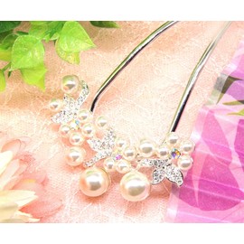 Miaomyao Hair Accessories, Hair Ornament, Kimono, Sleeve Yukata, Metal, Pearl, Bijou, Flower, U-shaped Comb, Silver Hair Accessory