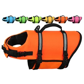 AMZNOVA Rip Stop Dog Life Jacket Dog Life Vest for Boating Pet Float Vest Doggy Swimming Vest Water Jacket Lifejacket Swim Lifejacket for Kayaking Buoyance Handle Reflective PFD L Bright Orange