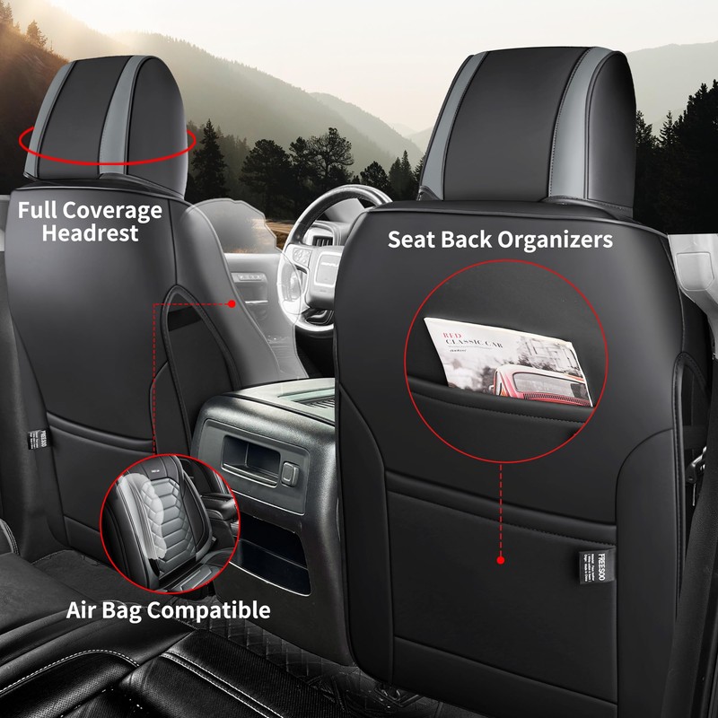 FREESOO 2014-2018 for Silverado 2 Front Seat Covers, Fit for