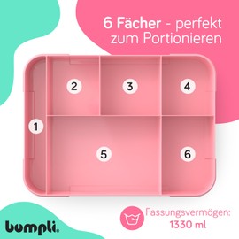 bumpli Lunch Box Light (6 Compartments + Cutlery) 1330 ml (Pink)