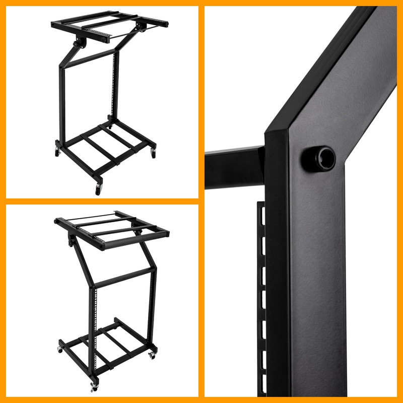 12U DJ Mixer Stand, Adjustable 2-Tier Universal Rack with Wheels