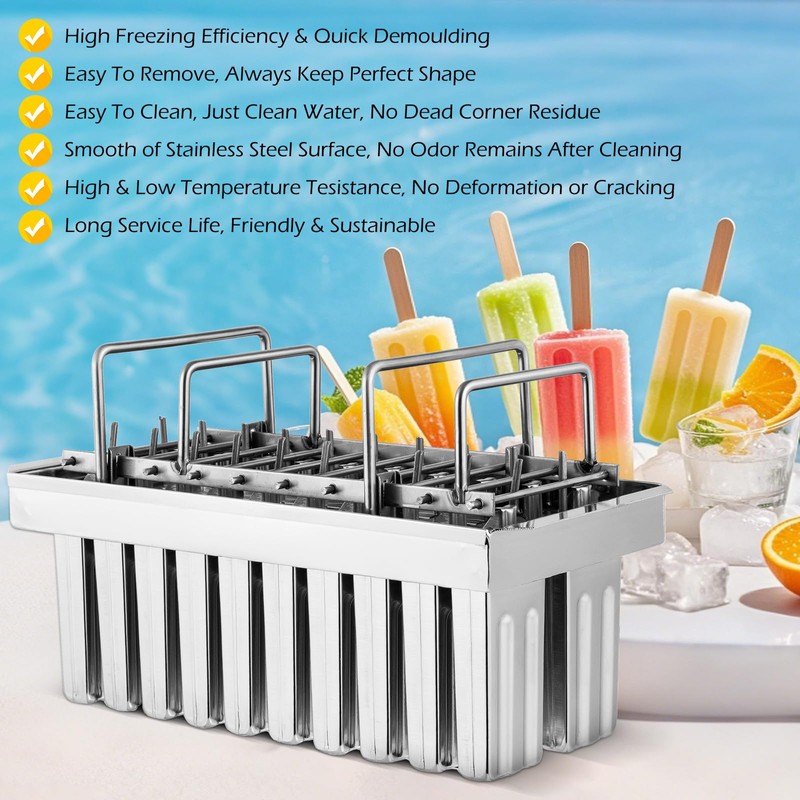 Dyna-Living Commercial Popsicle Molds 20PCS Flat Heads with Double-slot Stainless