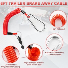 JUSTTOP 6FT Breakaway Trailer Cable,Heavy Duty Stainless Steel Spring Towing Coiled Wire,Emergency Brake Wire Camper Safety Breakaway Cable,RV Trailer Accessories(2PCS)
