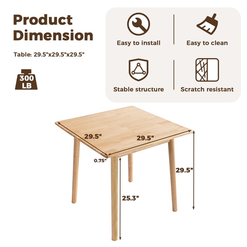 DELAVIN 29.5" Solid Wood Dining Table, Square Kitchen Desk, Modern