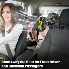 Car Fan, Dual Heads Car Fan for Backseat USB Car Rear Seat Fan Car Cooling Fan, 3 Speeds 360° Rotatable Strong Wind Portable USB Fan with Adjustable Clip Electric Car Fans for Vehicles RV SUV Truck