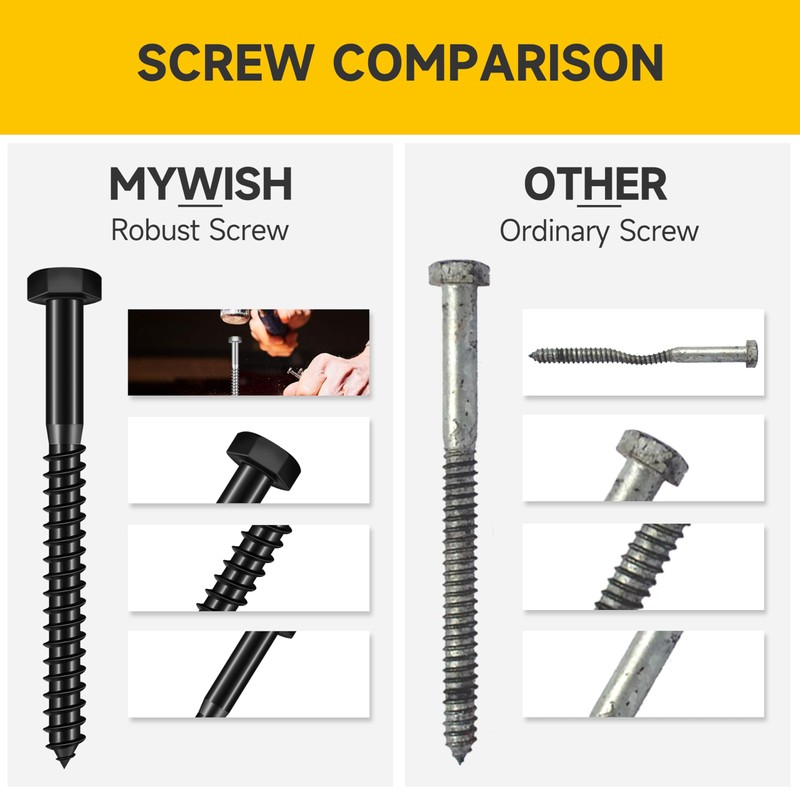 (10Sets) 5/16" x 4" Hex Head Lag Bolts, Heavy Duty