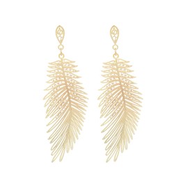 18k Gold Retro Feather Dangle Drop Earrings for Women Bohemian Jewelry Exaggerated Leaves Stud Earrings