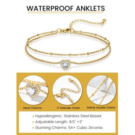 KeyStyle Gold Ankle Bracelets for Women April Birthstone, Adjustable 22cm+5cm Chain with AAAAA+ Diamond – Beach Bonfires, Outdoor Concerts & Gift Box Ready​​