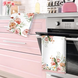 Arquiel Watercolor Flowers Microfiber Kitchen Towels, Soft Absorbent Pink Floral Hand Towel 40 × 60 cm, Thick Dish Cloth for Party Anniversary Holiday Decoration Housewarming Gifts