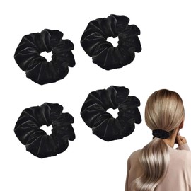 4 Stück Haargummi Schwarz,Scrunchies Haargummi,Haar Dickes Scrunchie Haarbänder Elastisch,Haargummis Samt Groß,Dicke Haargummis Schwarze Samtstoff,Damen Weich Scrunchie für Lockiges Pferdeschwanz