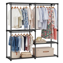 SONGMICS Portable Closet, Freestanding Closet Organizer, Clothes Rack with Shelves, Hanging Rods, Storage Organizer, for Cloakroom, Bedroom, 54.3 x 16.9 x 71.7 Inches, Black URYG025B02