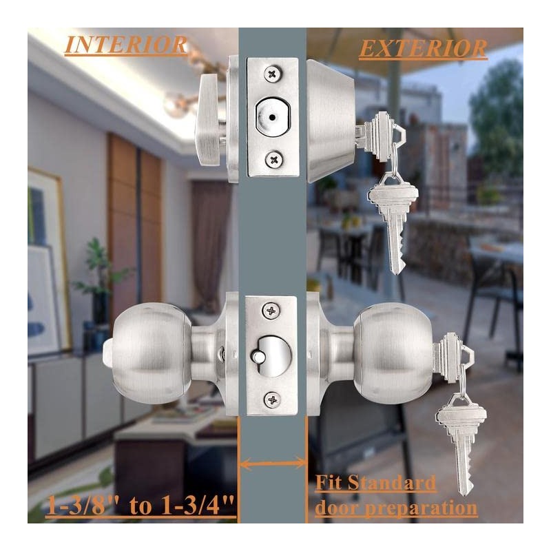 Probrico 6 Pack-Front Door Entry Knobs and Deadbolt Combination Set,keyed
