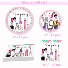 Spa Party Plates and Napkins Kit, Makeup Party Decoration, Spa Day Salon Theme Tableware Set for Kids Girls Birthday Supplies
