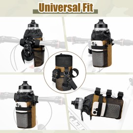 WOTOW Bike Water Bottle Holder - Universal Bike Cup Holder with Adjustable Shoulder Straps and Mesh Pockets, Insulated Drink Holders for Cruiser, Scooter, Mountain Bike & Wheelchair (Brown)