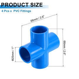 sourcing map 3/4" PVC Fittings, 4 Pcs 4 Way Elbow Connector Elbow PVC Furniture Fittings Corner Fitting for Water Supplies PVC Furniture DIY Shelf Greenhouse Tent Connection, Blue