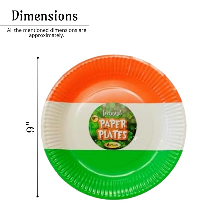 Lizzy 6Pcs St. Patrick's Day Tricolour Paper Plates 9 inch