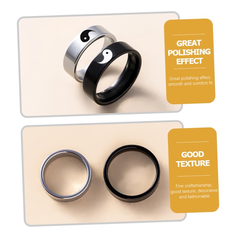 COHEALI 2sets Yin Ring Set Couples Ring for Him and