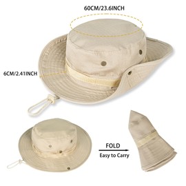Sun Hats for Men Women Boonie Hat UPF 50+ Bucket Hat Wide Brim UV Protection Fishing Hiking Safari Outdoor Hats, 1pack-beige/(Arm Sleeves), 6 3/4-6 7/8