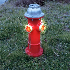 TB TIBAG Fake Fire Hydrant Statues for Dogs to Pee On, 14.5" Solar Light Fire Hydrant with Glowing Paw Prints for Garden Statues Lawn Outdoor Decorations