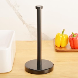 Black Paper Towel Holder Countertop with Heavy Weighted Marble Base, Papertowel Holder for Kitchen Bathroom, Modern Decorative Standing Paper Towel Roll Holders (Black Natural Marble)