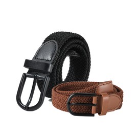 AWAYTR Boys Elastic Braided Belt - Black Pin Buckle Stretch Golf Baseball Belt for Boys and Girls Aged 4-12 Years (Black+Brown,98cm)