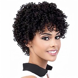 Siudus Short Brown Curly Wig for Women with Bangs Shoulder Length Naturel Synthetic Hair Wigs for Daliy Party Use