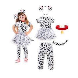 MOMMY'S NEW MAN Toddler Girls Dalmatian Costume Outfit 101 Days of School Shirt Tutu with Accessories(7-8Y)