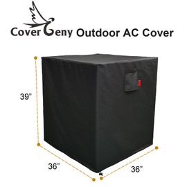 36"x 36"x 39" Air Conditioner Cover for Outside Units, Waterproof Outdoor Central AC Cover, Heavy Duty Weather Resistant 600D Hvac Cover, Winter Windproof Design Square Black