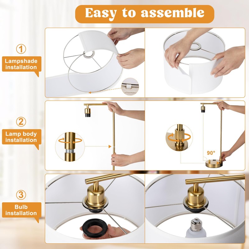 Gold Bedside Lamps Set of 2, Fully Dimmable Lamps for