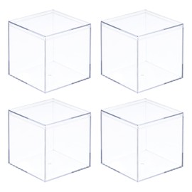 MECCANIXITY Clear Acrylic Plastic Storage Box Square Cube Display Case with Lid, 8.1x8.1x8.1cm Container Box for Small Item, Pack of 4