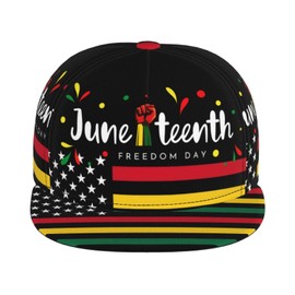 AKMCBSH Juneteenth Freedom Day Snapback Hat, Black with Stars and Stripes, Adjustable Flat Bill Baseball Cap for Women Men