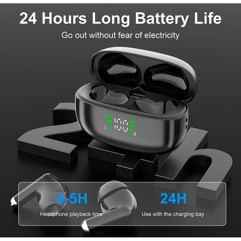 Wireless Earbuds with Charging Case, Touch Control, Digital Display