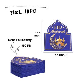 Eid Mubarak Napkins - 50 PK - Bluk Ramadan Eid Mubarak Party Napkins Disposable Napkins Paper Napkins for Eid Mubarak Decorations Blue Navy and Gold