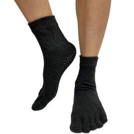 COUVER Charcoal No Skid No Slip Sole Yoga 5 fingers Toed Sock(Length:Ankle)