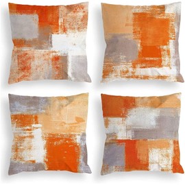 TIDWIACE Set of 4 Modern Orange Cushion Covers 40cm x 40cm, Square Art Deco Throw Pillow Covers 16 x16, Decorative Throw Pillow Cases for Outdoor Garden Bench Living Room Sofa Farmhouse Decor