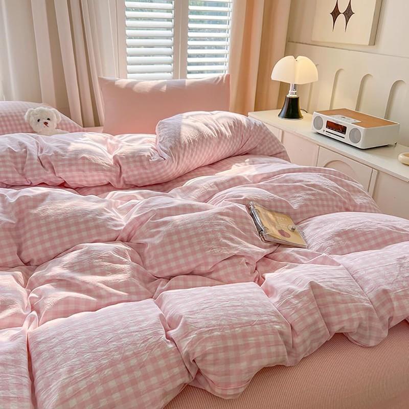 Covebett Pink Gingham Duvet Cover Single Pink White Gingham Plaid