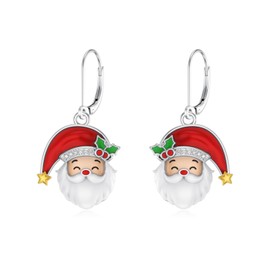 Qyvit Santa Claus Earrings for Women 925 Sterling Silver Christmas Drop Dangle Earrings Xmas Jewelry Holiday Gifts