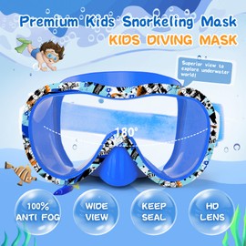 Kids Swim Goggles, Anti-Leak Snork Mask Diving Mask with Nose Cover & Elastic Fabric Strap, UV Protection Swimming Goggles with Mesh Bag & Ear Plugs for Kids Boys Girls (Blue Football)
